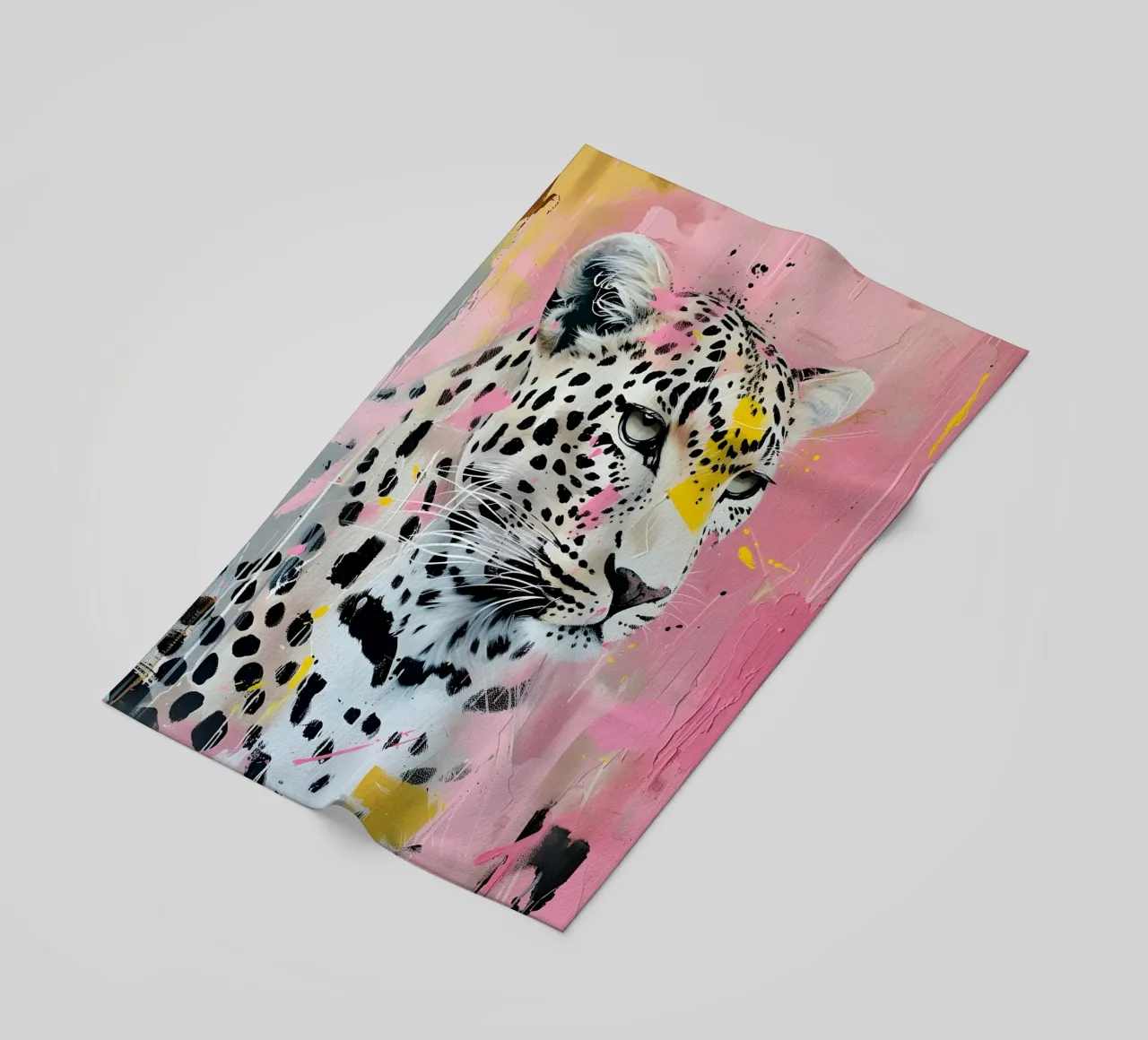 Stampa pop art leopardata vivace - Splatter rosa e giallo telo mare da ClubArt