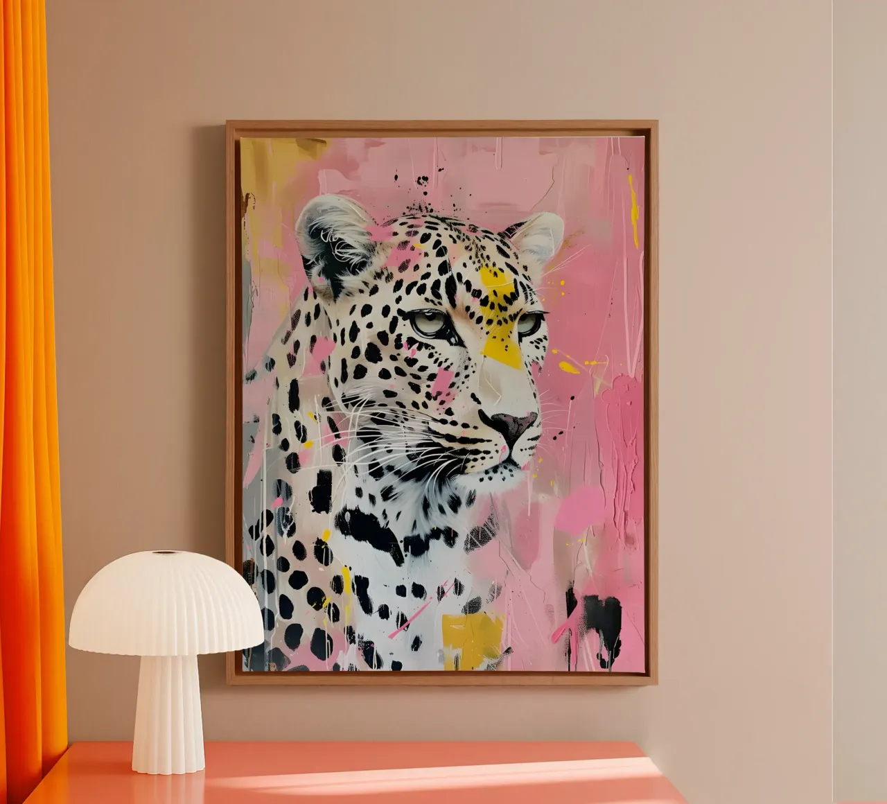 Vibrant Leopard Pop Art Print - Pink & Yellow Splatter canvas by ClubArt