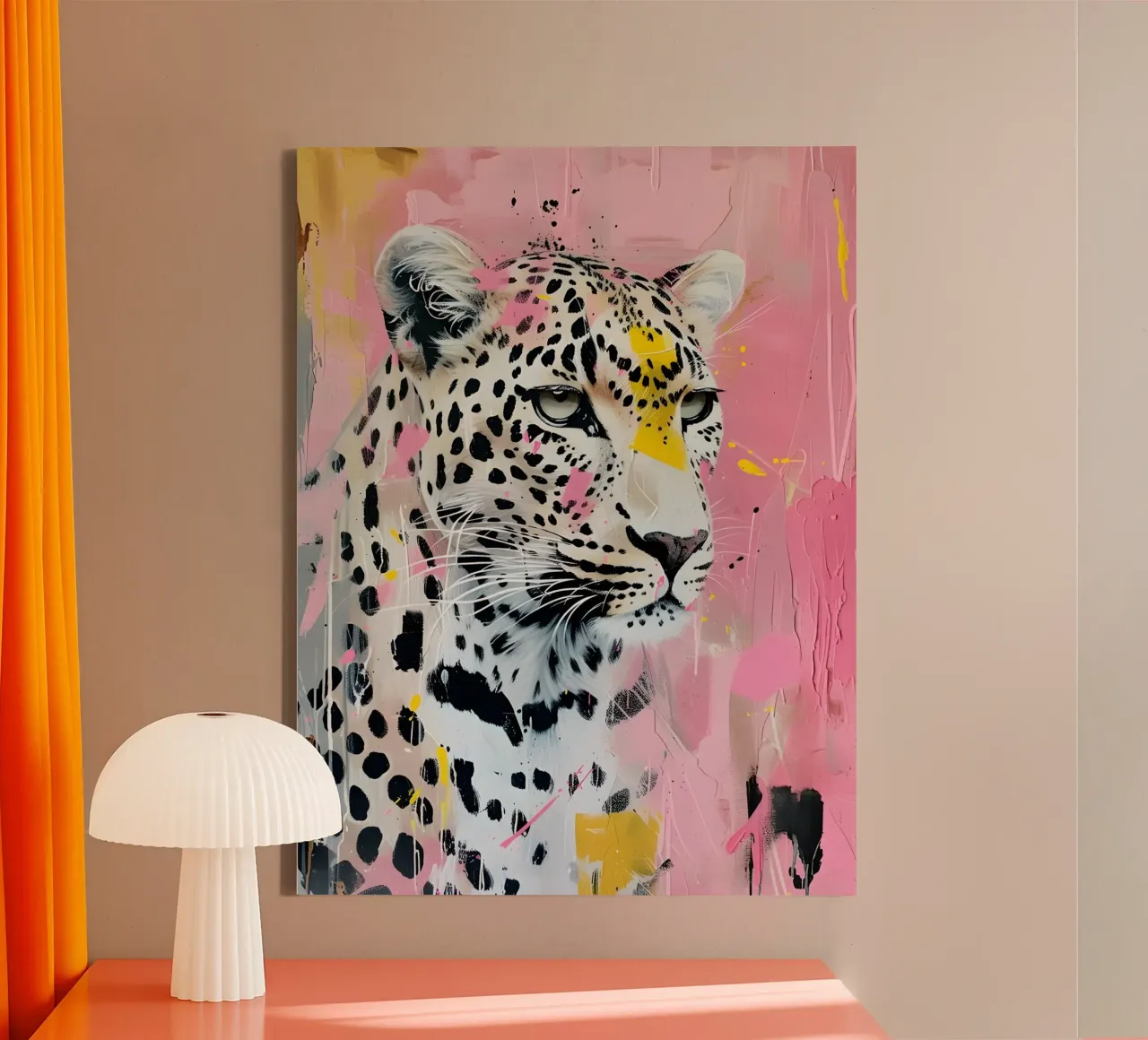Vibrant Leopard Pop Art Print - Pink & Yellow Splatter canvas by ClubArt