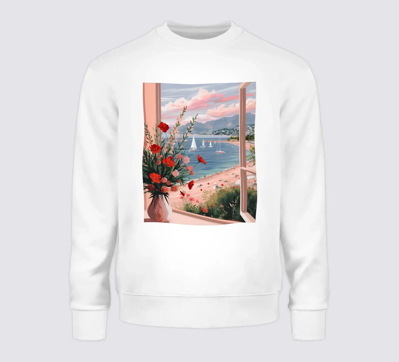 Impression d'art sur la vue d'une fenêtre côtière - French Riviera Charm sweat de ClubArt