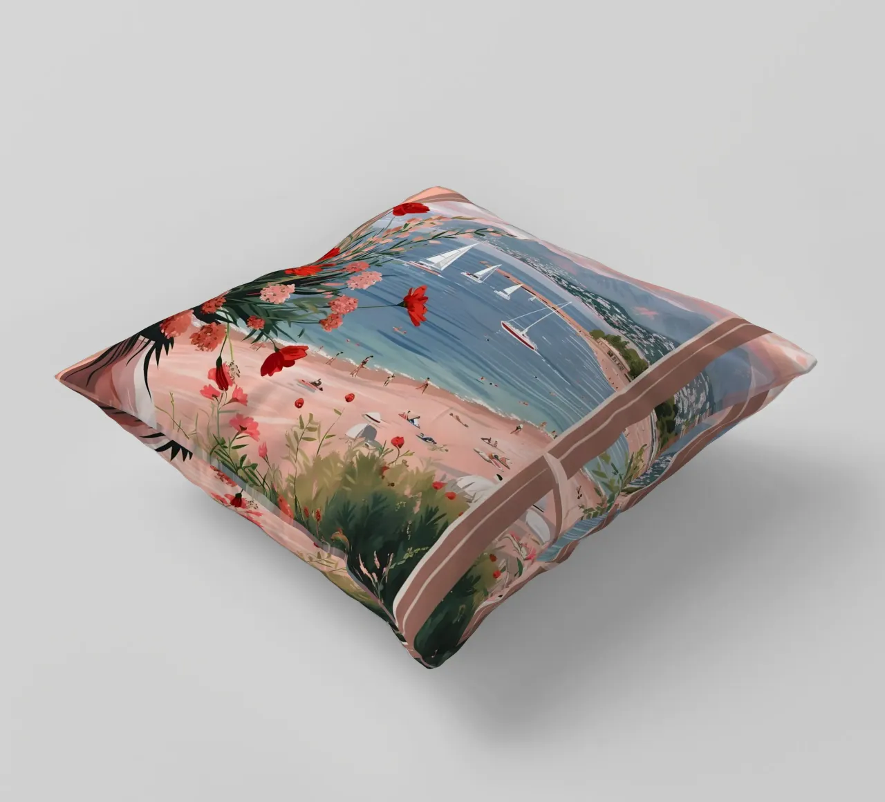 Coastal Window View Art Print - French Riviera Charm decorative cushion by ClubArt