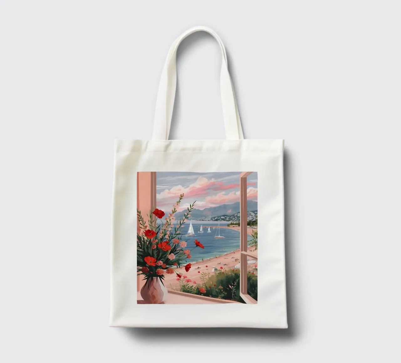 Coastal Window View Art Print - French Riviera Charm tote bag by ClubArt