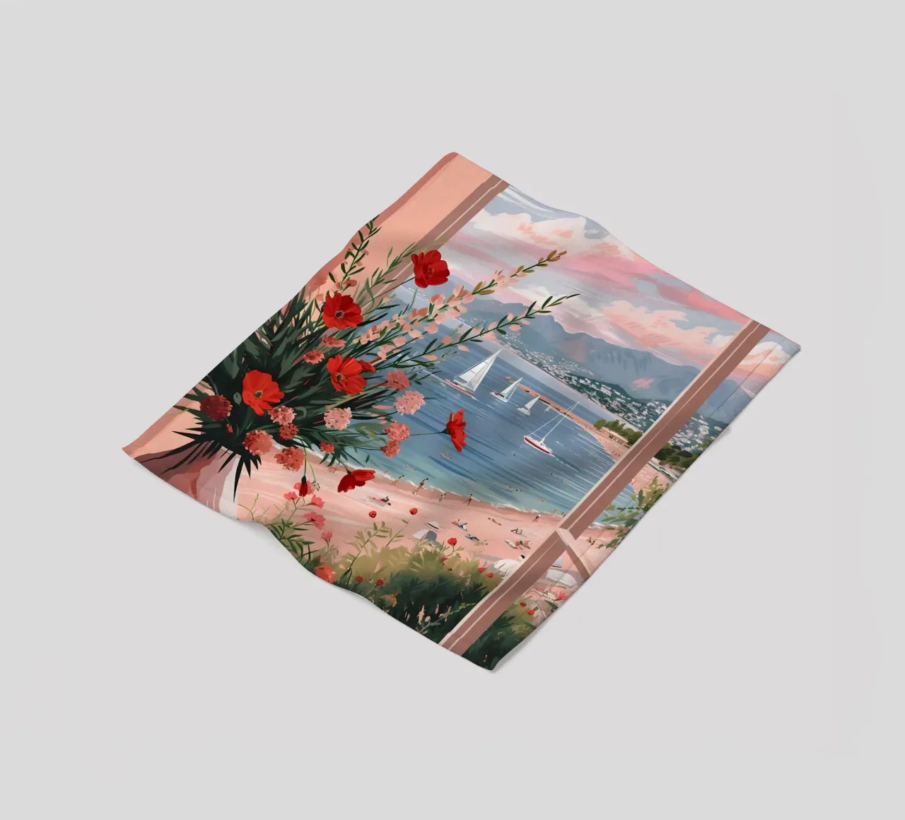 Coastal Window View Art Print - French Riviera Charm fleece blanket by ClubArt