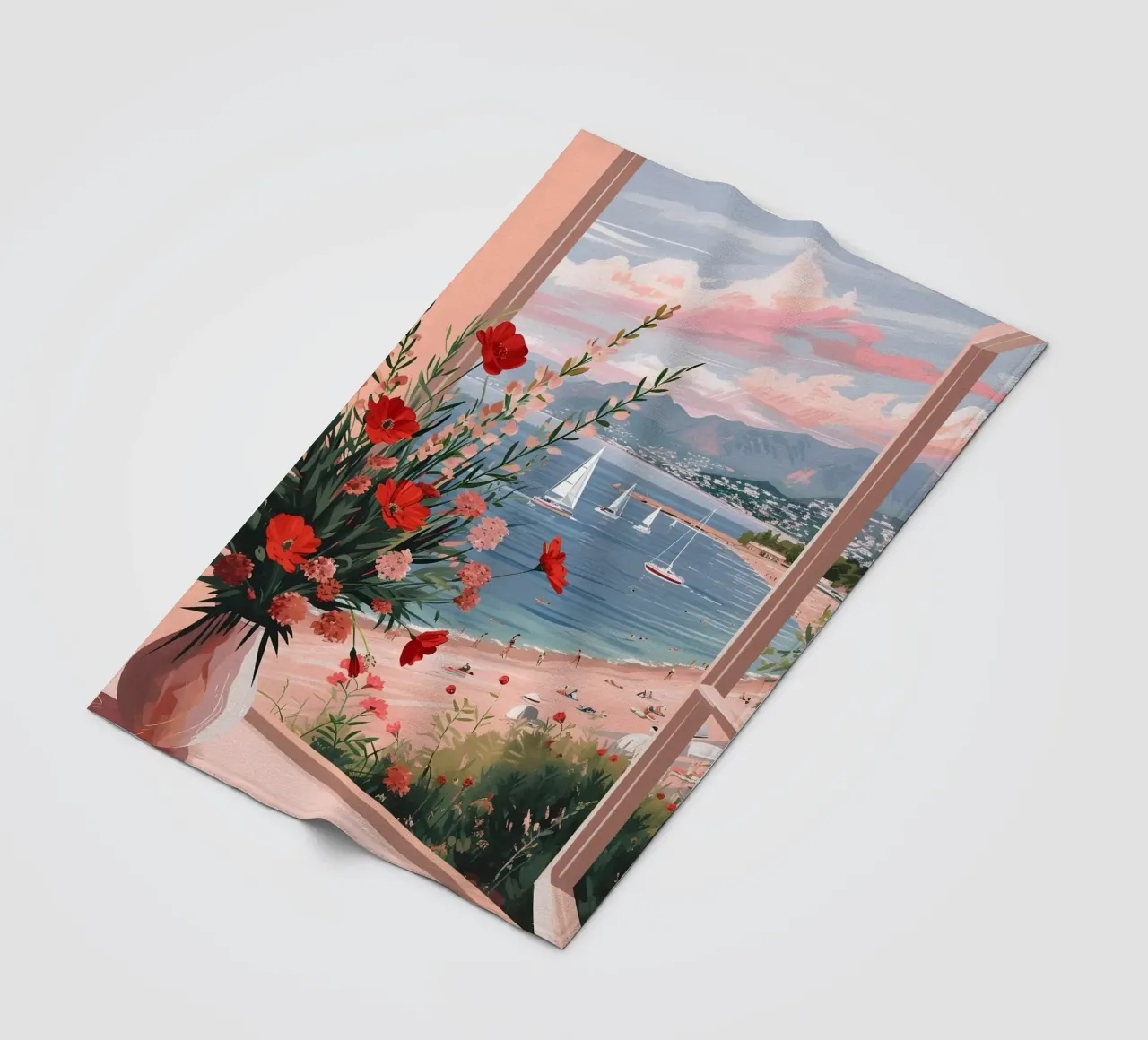 Coastal Window View Art Print - French Riviera Charm fleece blanket by ClubArt