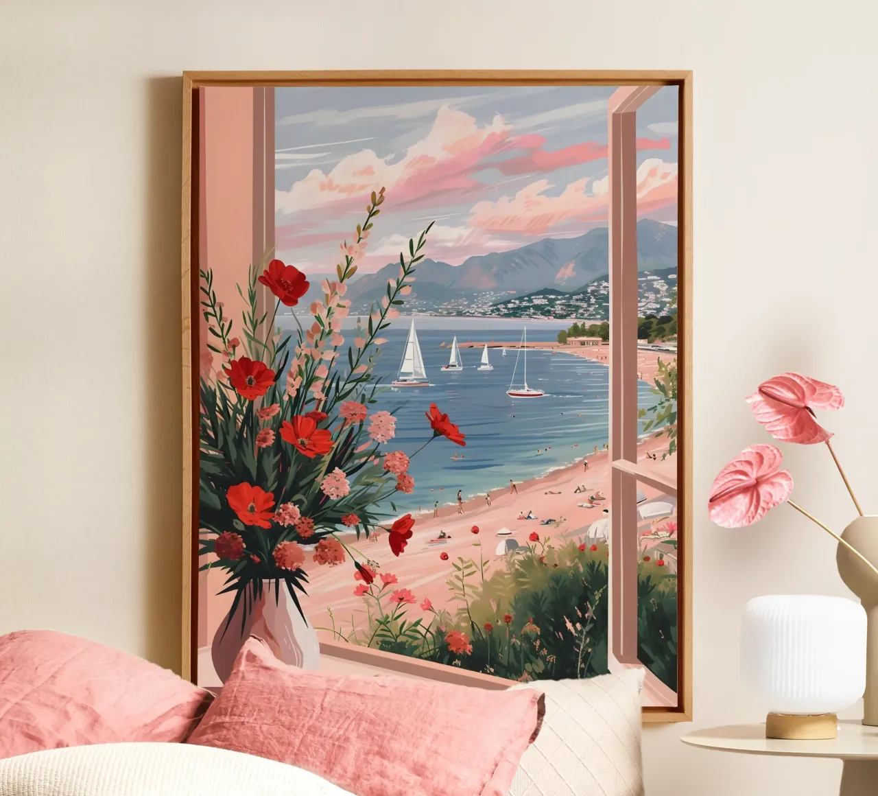 Coastal Window View Art Print - French Riviera Charm canvas by ClubArt