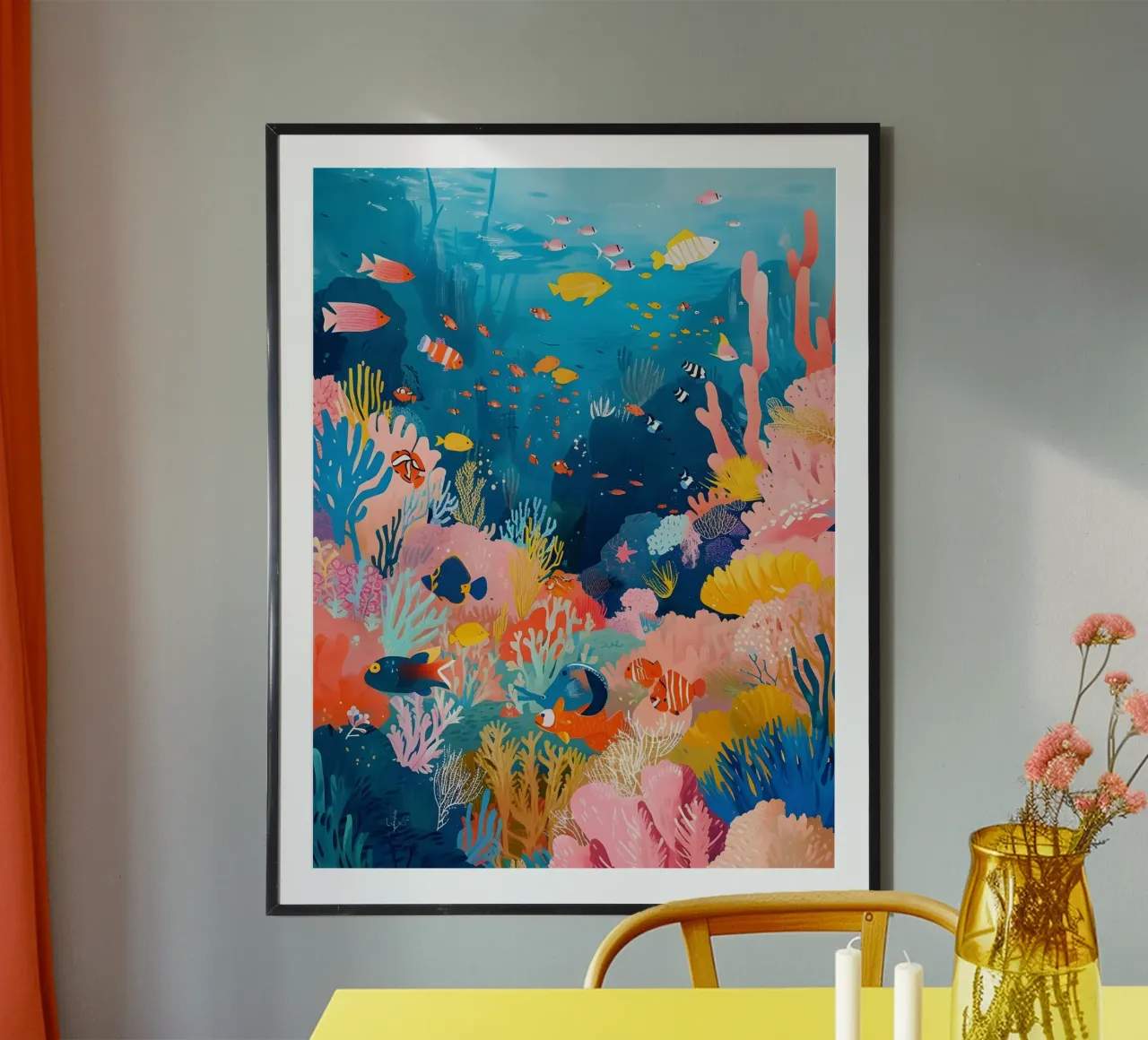 Lebendiges Korallenriff Unterwasserkunst - Tropische Fische Pop Poster mit Kunststoffrahmen von ClubArt