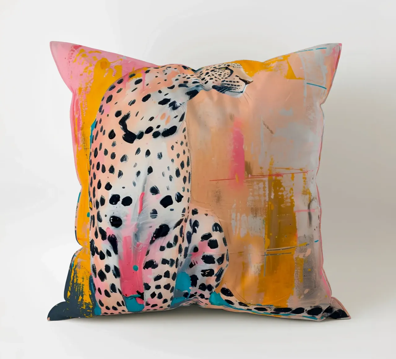 Vibrant Cheetah Pop Art Print - Abstract Urban Jungle decorative cushion by ClubArt