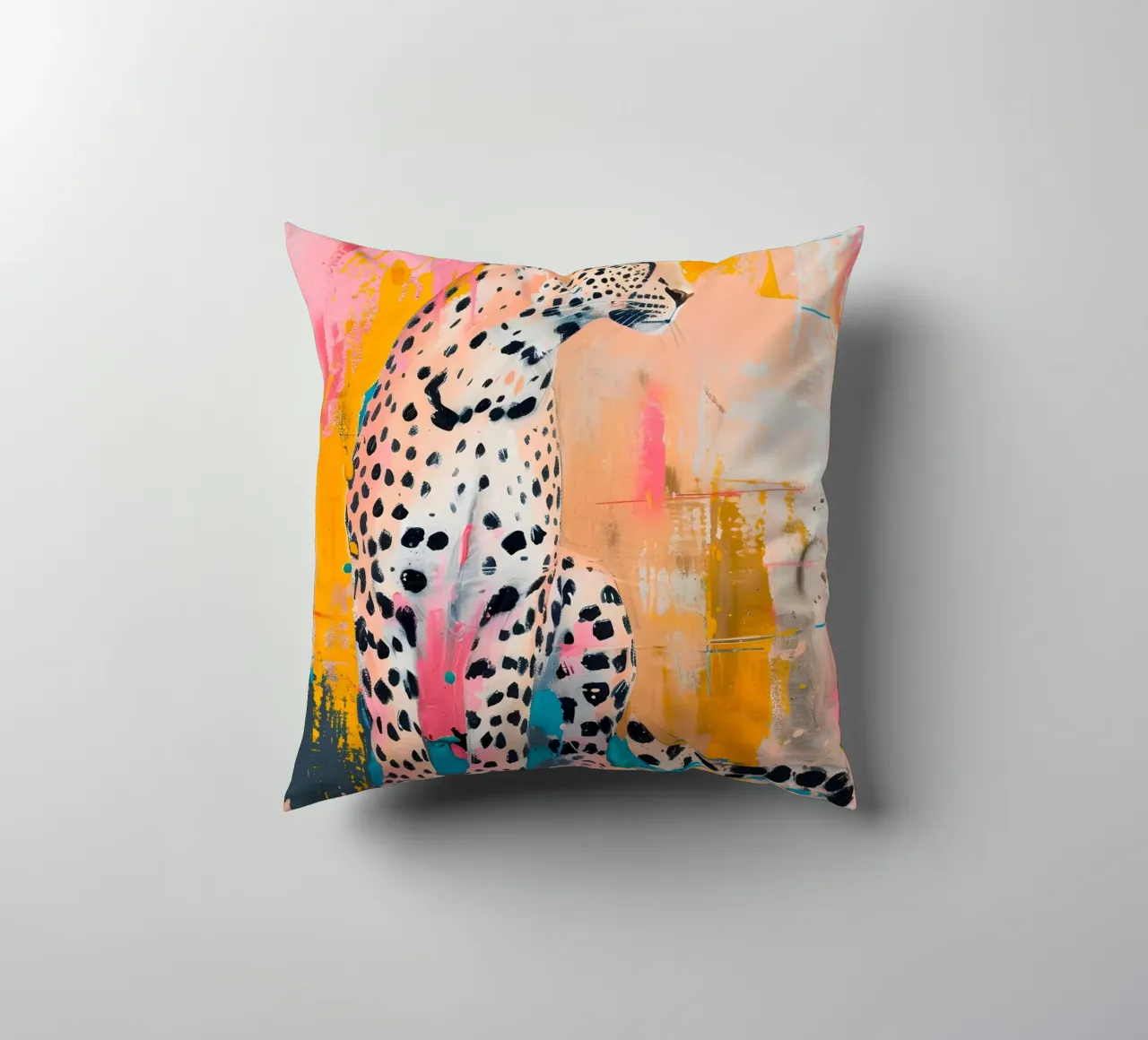 Vibrant Cheetah Pop Art Print - Abstract Urban Jungle decorative cushion by ClubArt