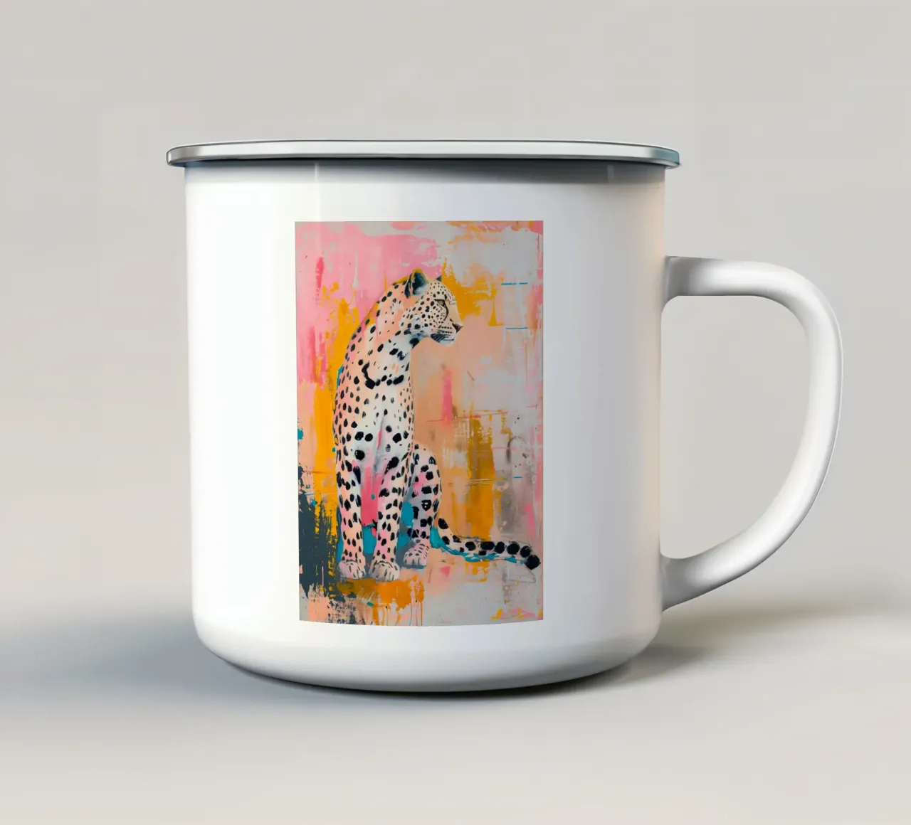 Levendige Cheetah Pop Art Print - Abstracte Stedelijke Jungle emaille mok van ClubArt