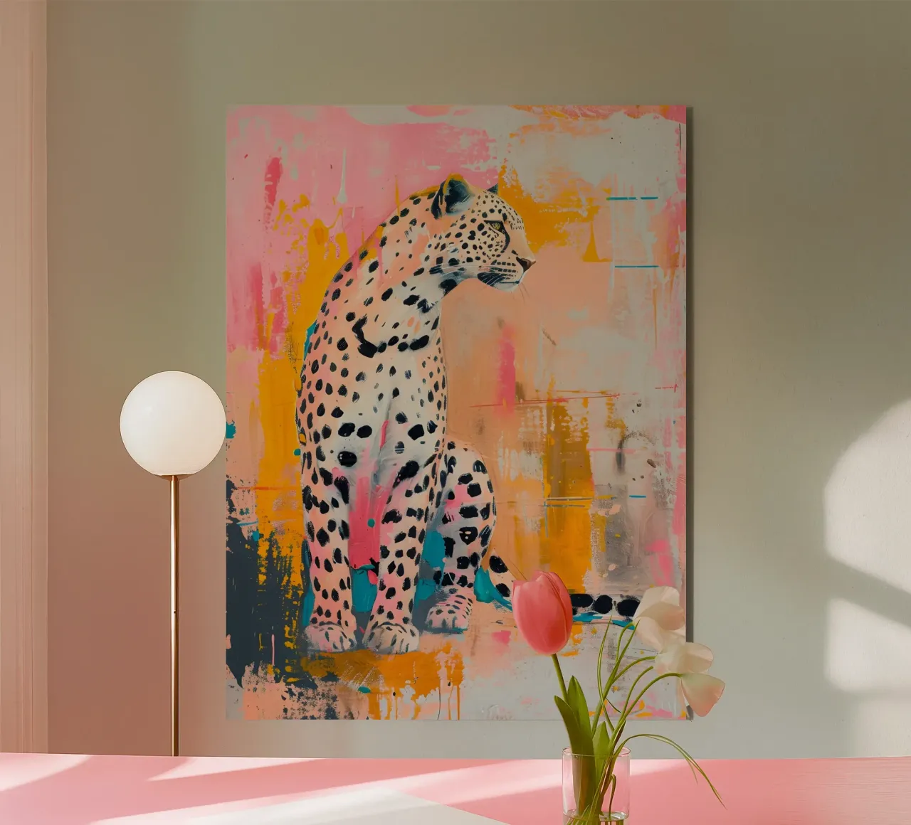 Vibrant Cheetah Pop Art Print - Abstract Urban Jungle alu-dibond by ClubArt