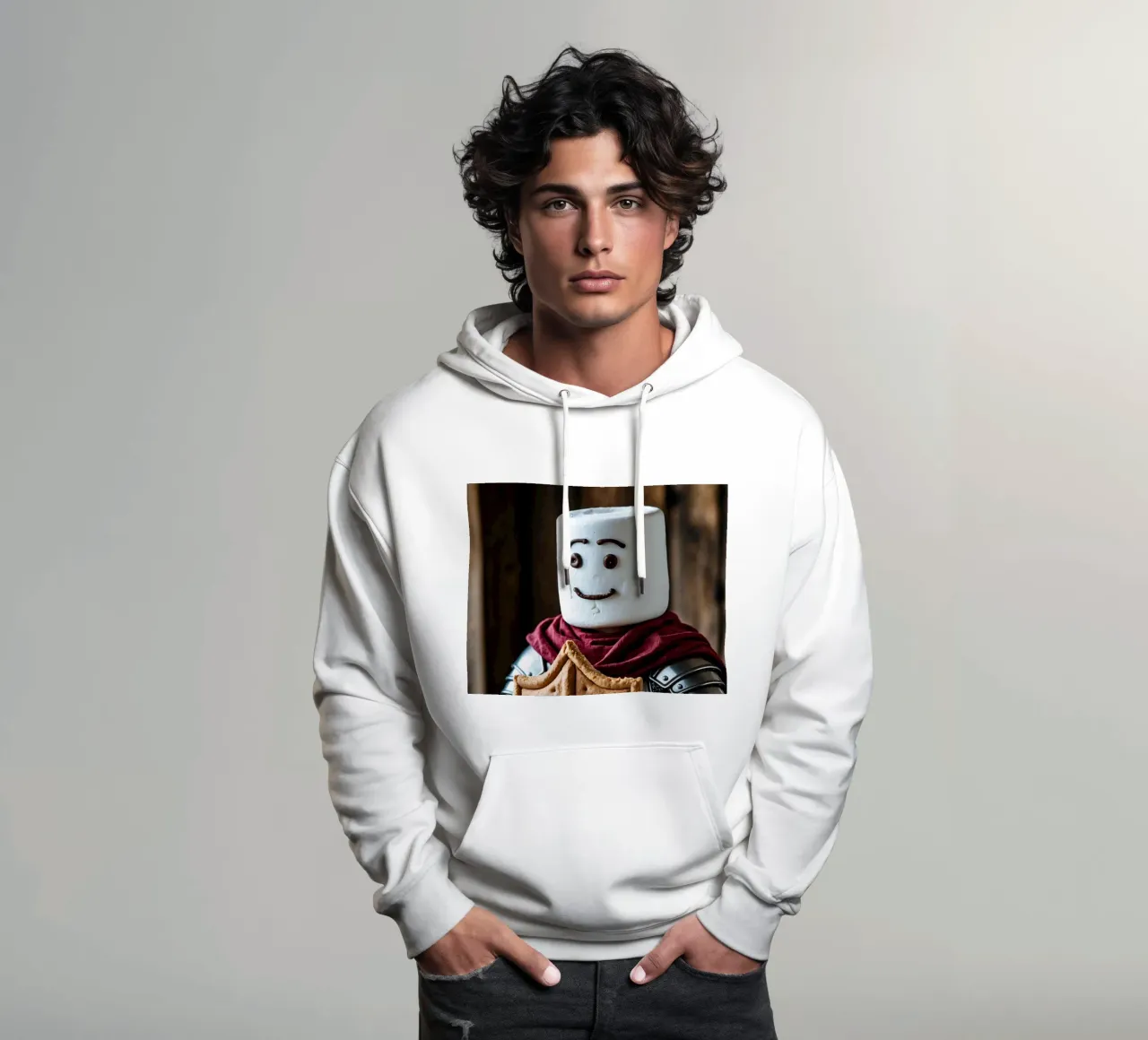 cavaliere di marshmallow che regge uno scudo di pan di zenzero felpa con cappuccio da DesignDoodle