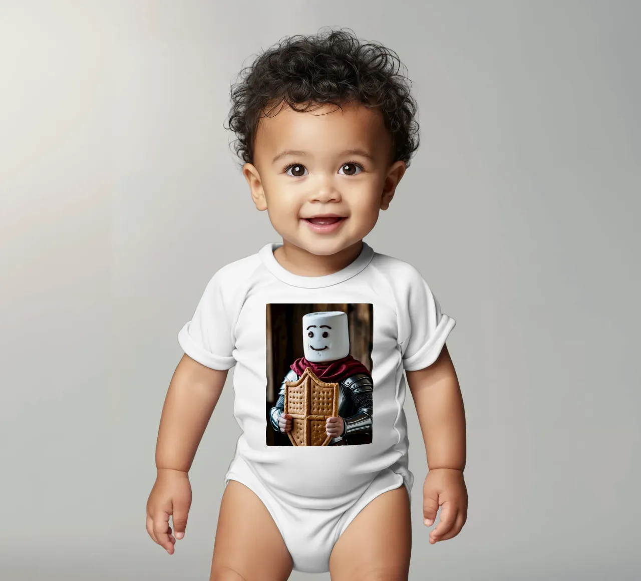 marshmallow ridder met een peperkoek schild babyrompertje korte mouwen van DesignDoodle