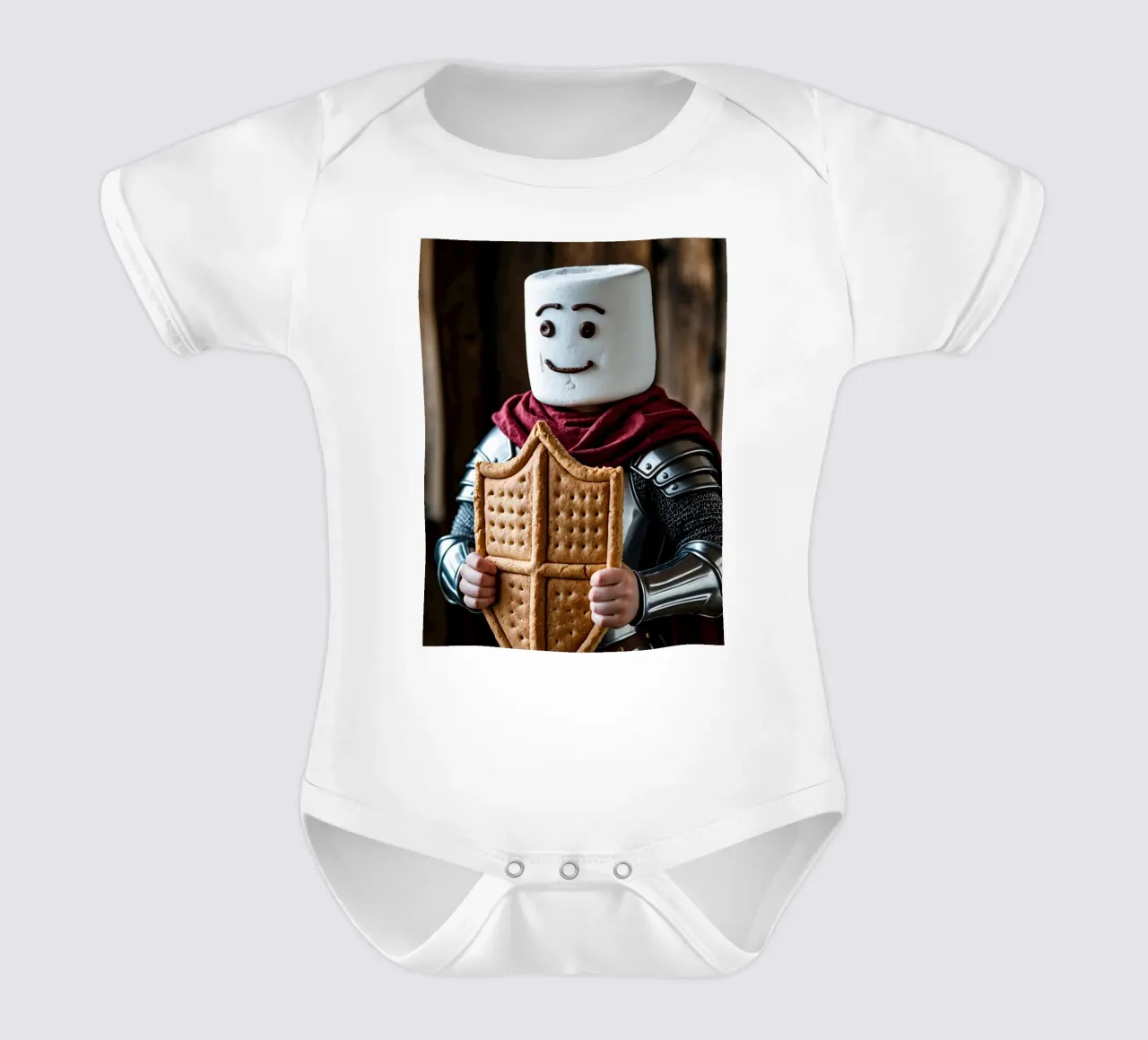 marshmallow ridder met een peperkoek schild babyrompertje korte mouwen van DesignDoodle