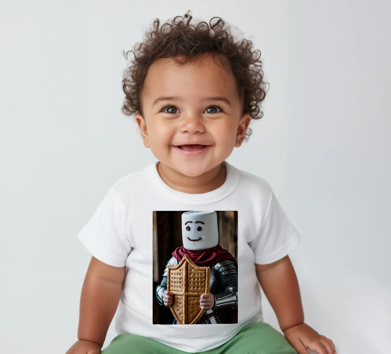 marshmallow knight holding a gingerbread shield baby t-shirt by DesignDoodle
