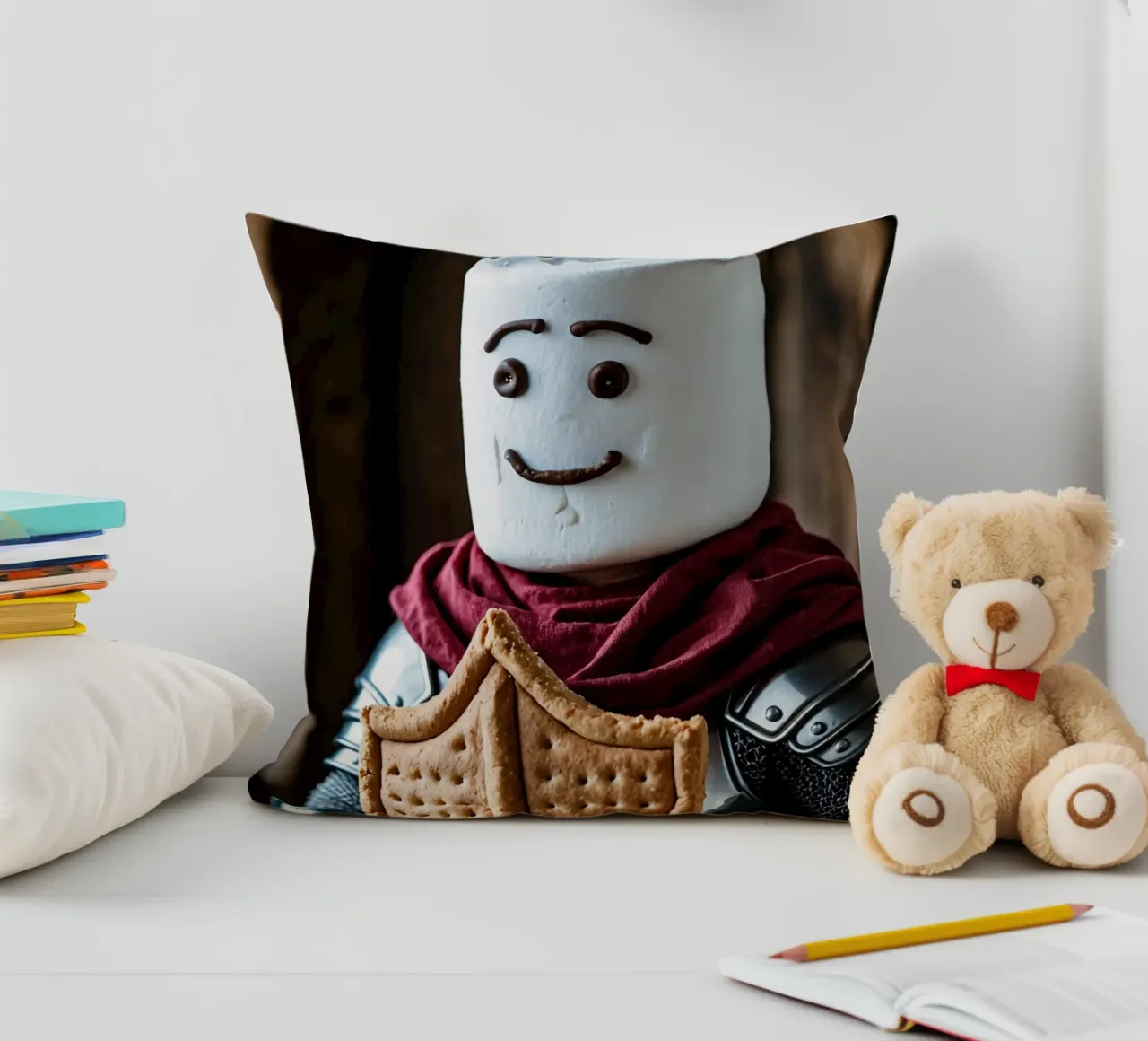 cavaliere di marshmallow che regge uno scudo di pan di zenzero cuscino da DesignDoodle