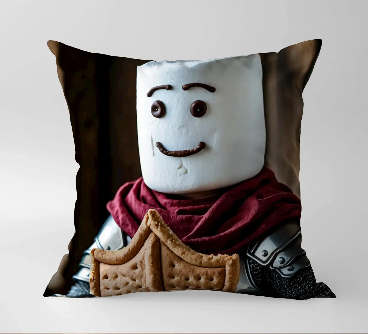 cavaliere di marshmallow che regge uno scudo di pan di zenzero cuscino da DesignDoodle