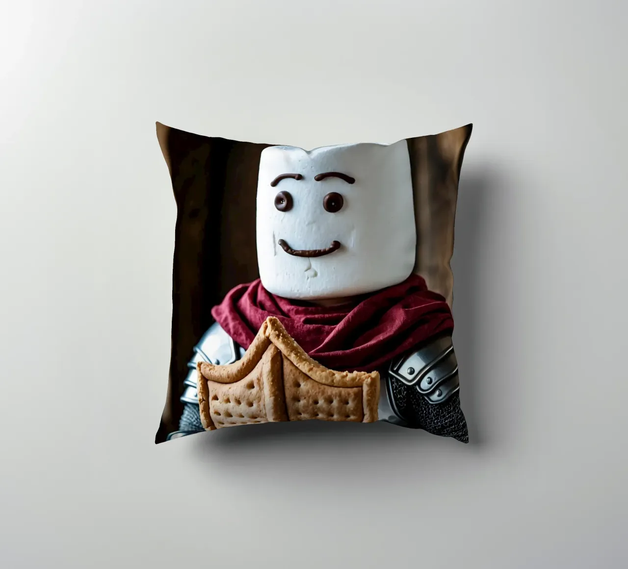 cavaliere di marshmallow che regge uno scudo di pan di zenzero cuscino da DesignDoodle