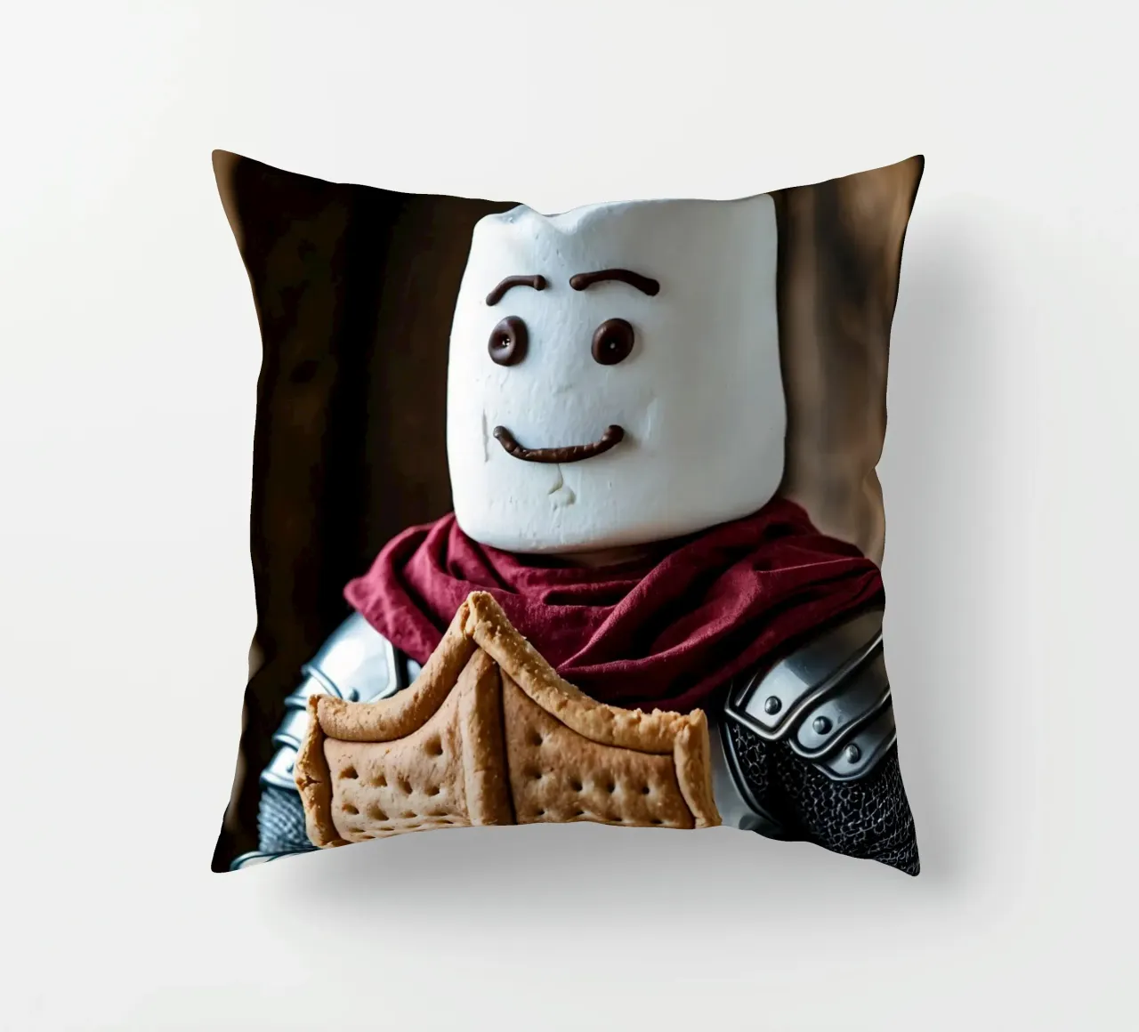 cavaliere di marshmallow che regge uno scudo di pan di zenzero cuscino da DesignDoodle