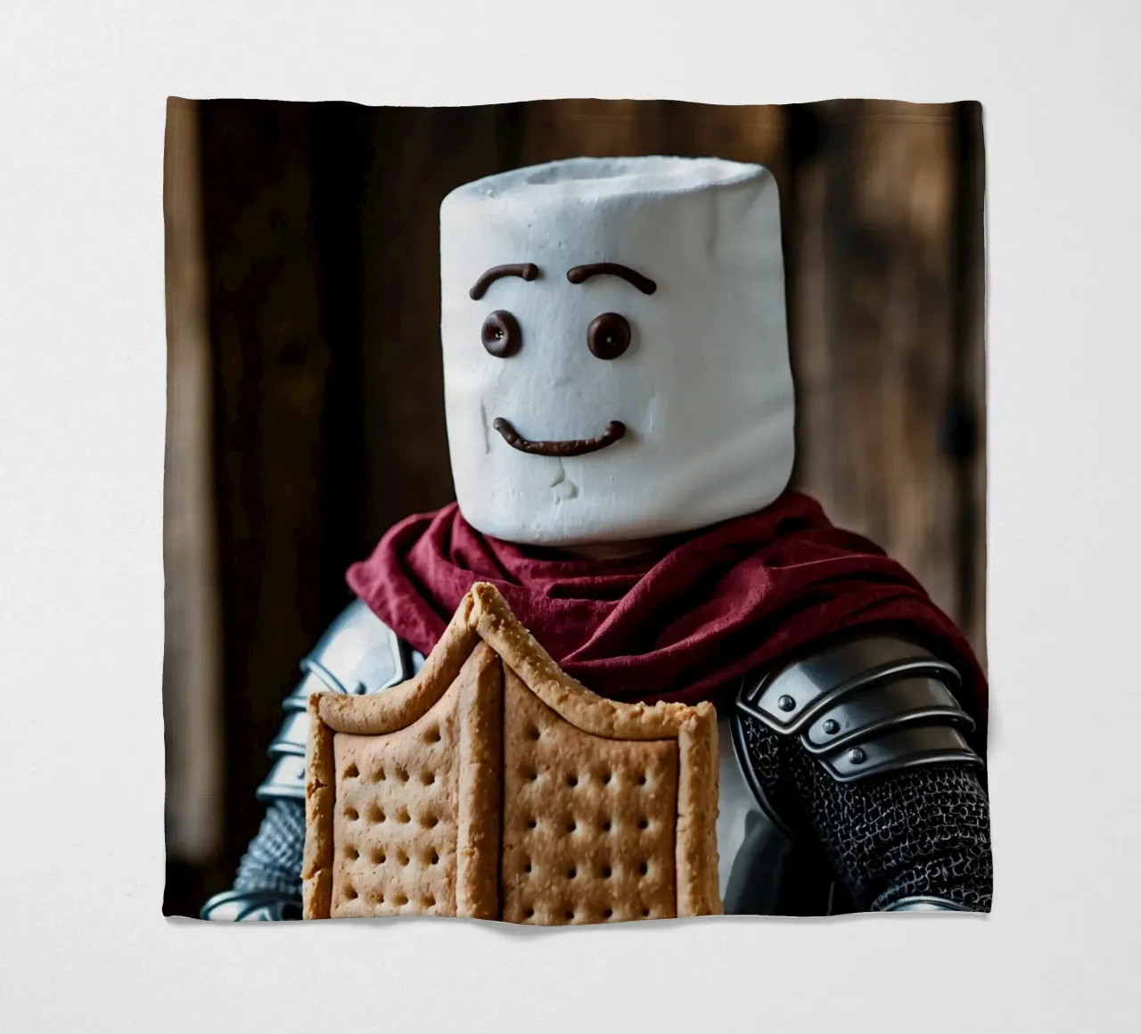 cavaliere di marshmallow che regge uno scudo di pan di zenzero coperta in pile da DesignDoodle