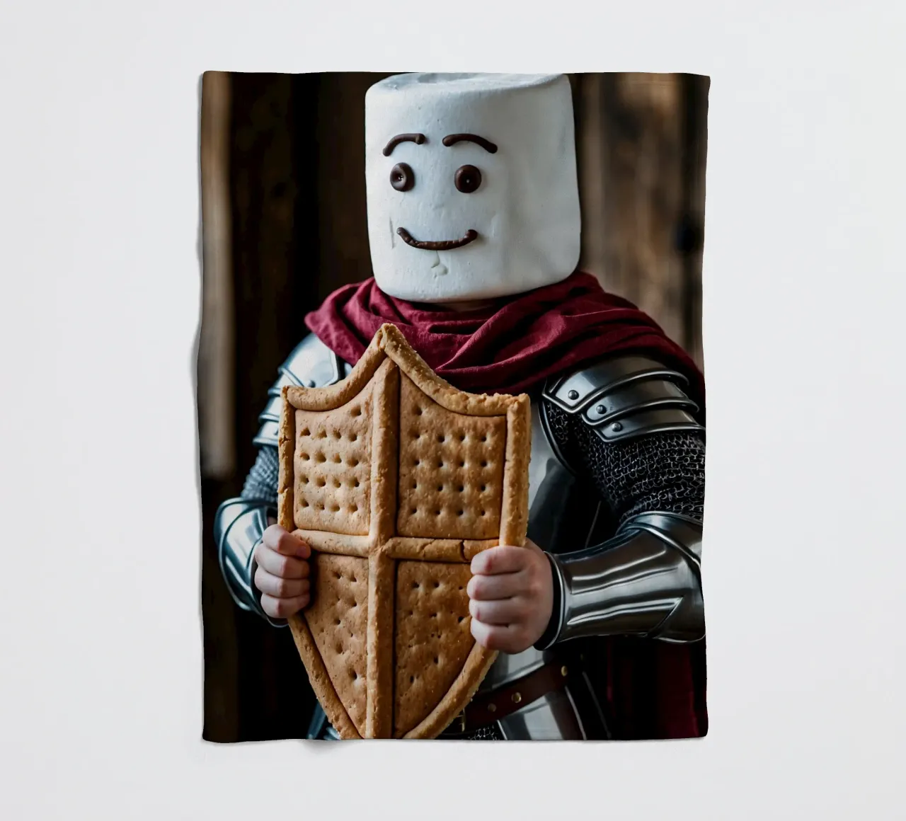 cavaliere di marshmallow che regge uno scudo di pan di zenzero coperta in pile da DesignDoodle