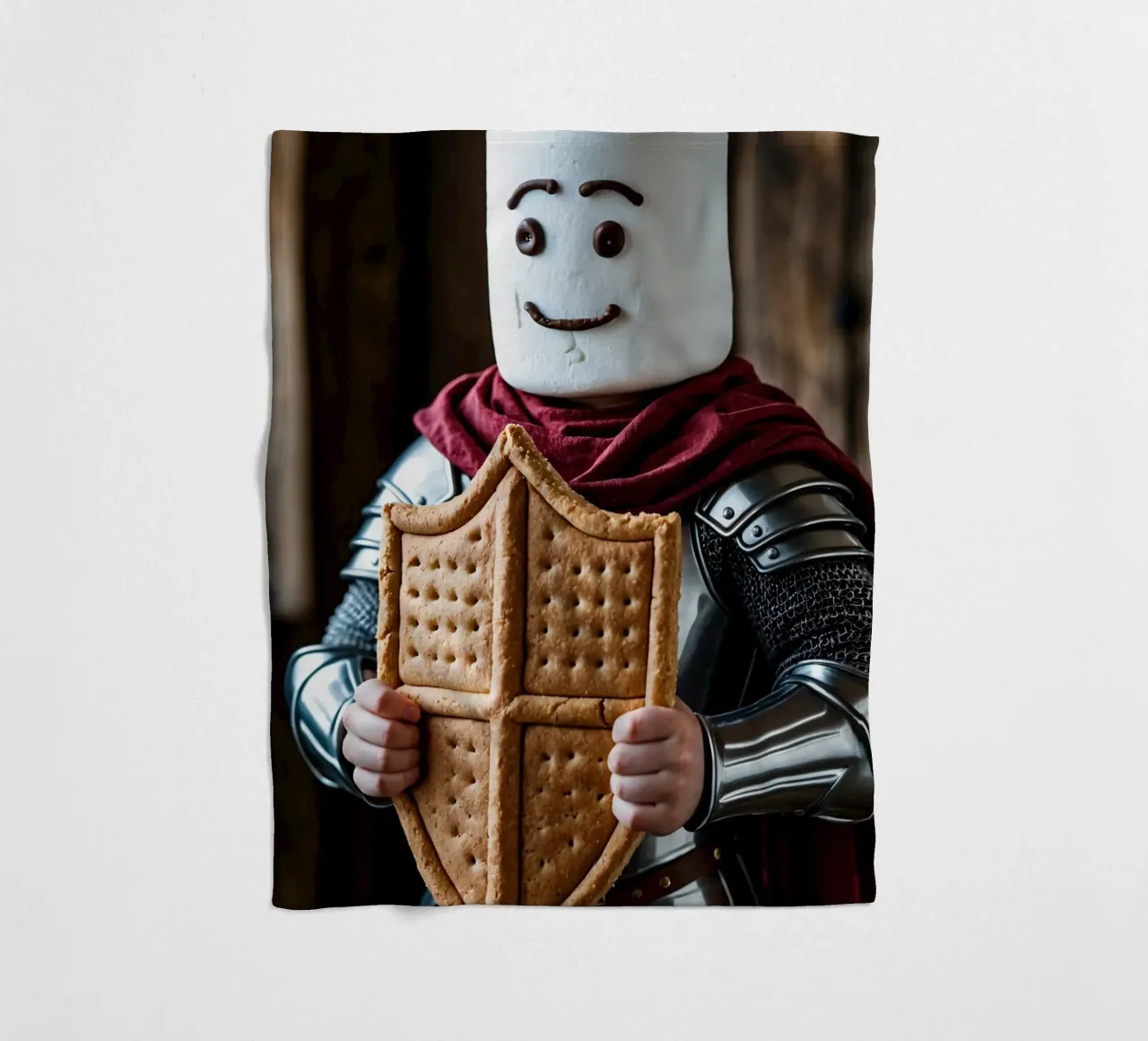 cavaliere di marshmallow che regge uno scudo di pan di zenzero coperta in pile da DesignDoodle