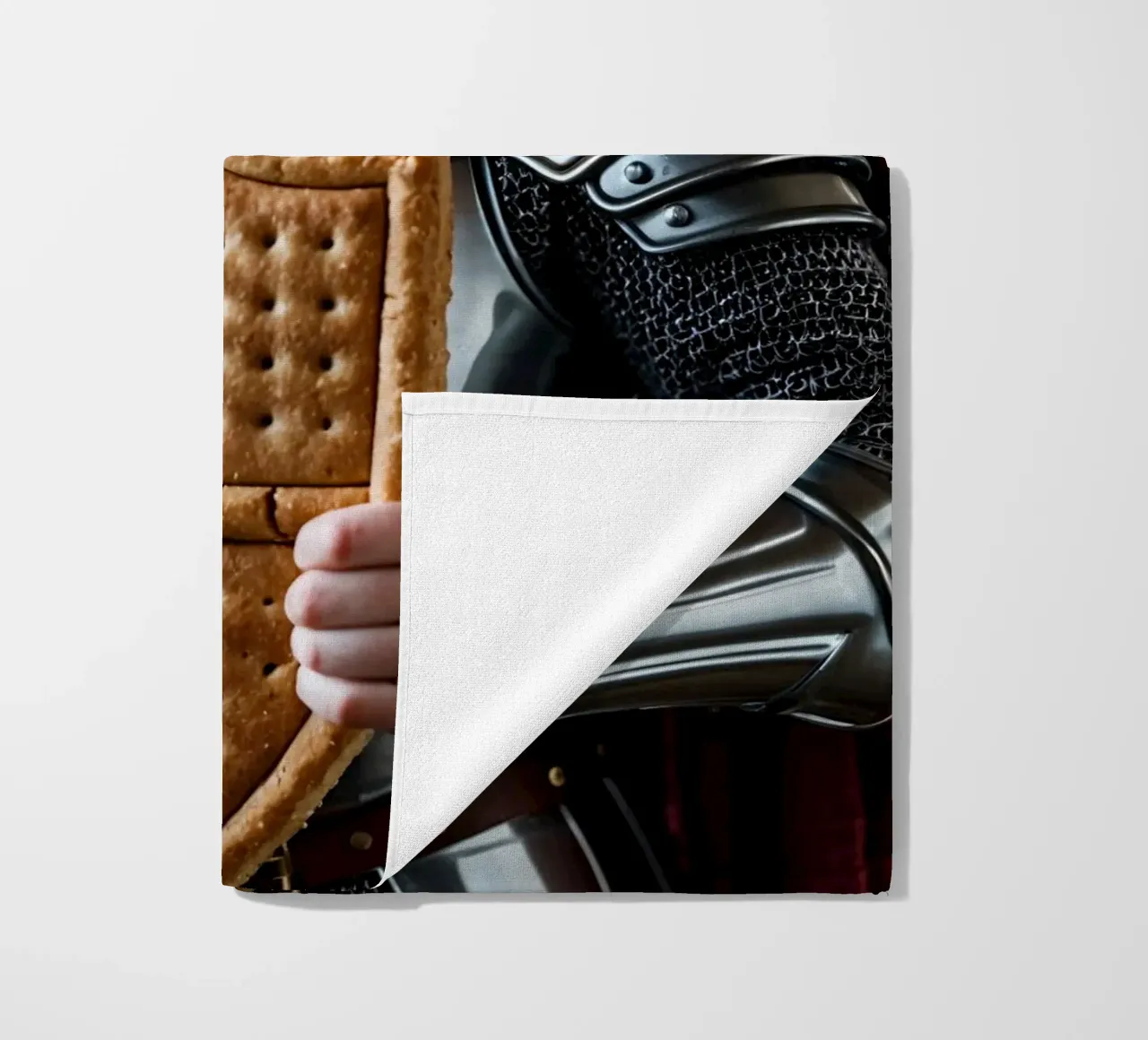 cavaliere di marshmallow che regge uno scudo di pan di zenzero telo mare da DesignDoodle