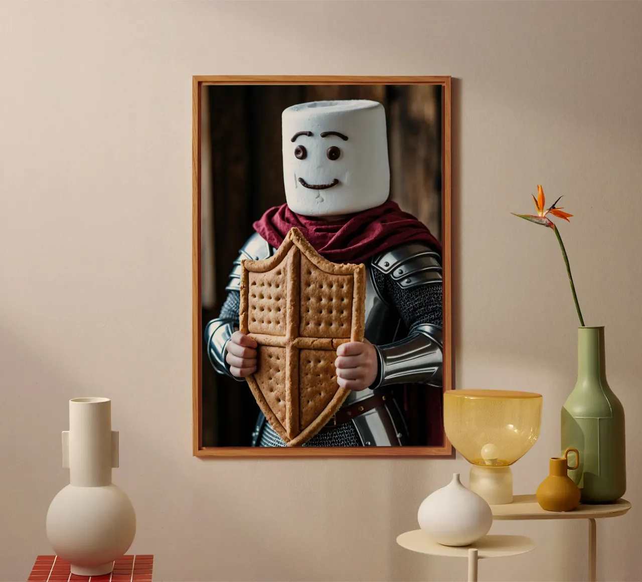 marshmallow knight holding a gingerbread shield alu-dibond by DesignDoodle