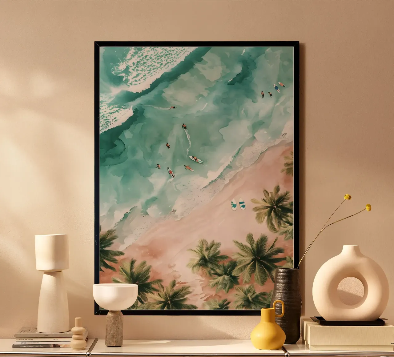 Haus and Hues Arte aerea da spiaggia - Oceano Tropicale Surf poster con telaio in plastica da ClubArt