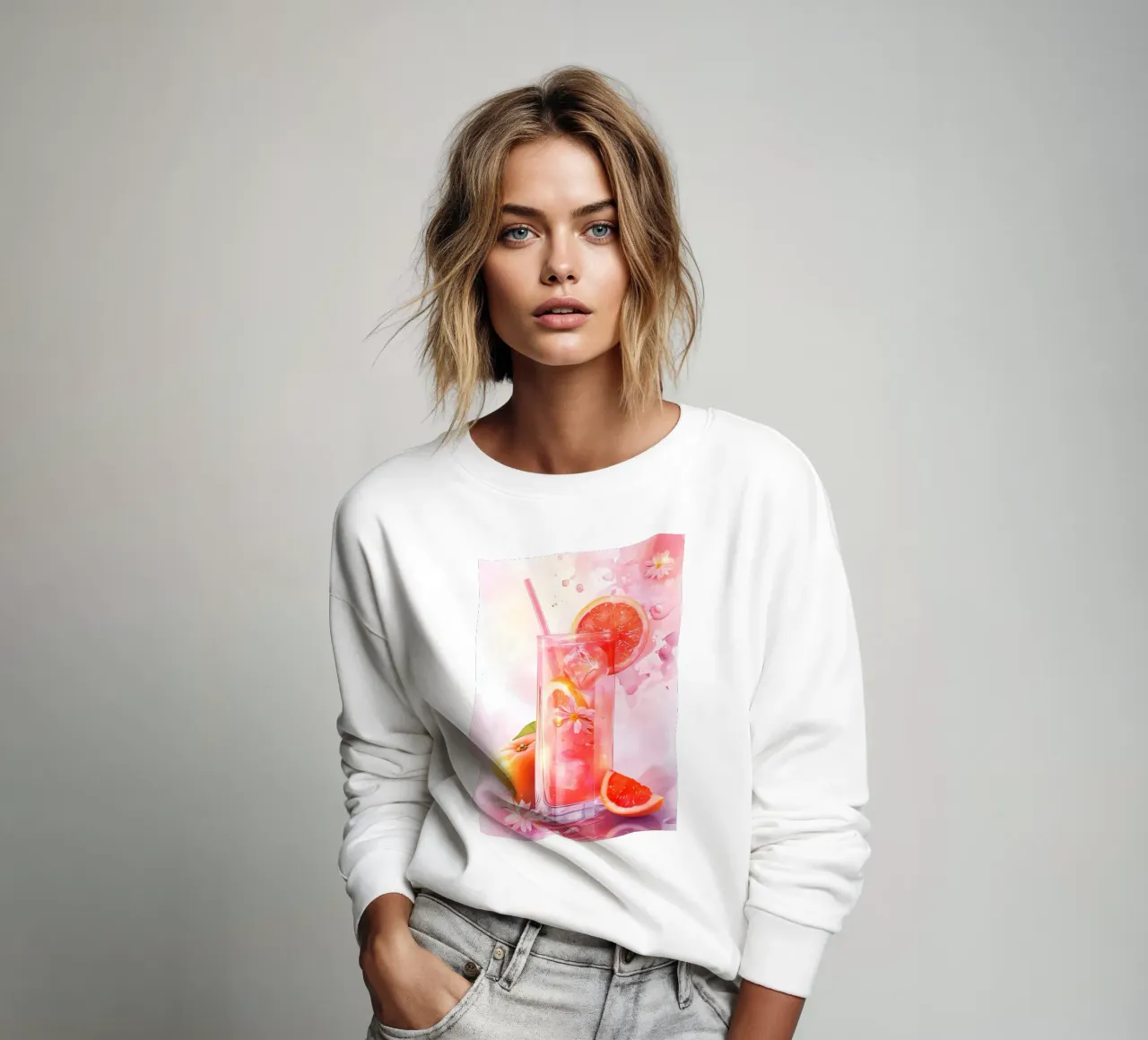 Pink Grapefruit Spritzer Art Print - Refreshing Still Life Sweatshirt von ClubArt