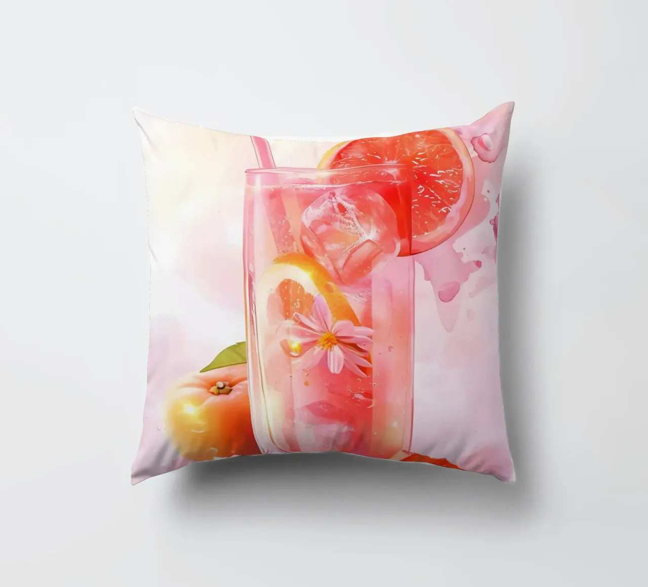 Pink Grapefruit Splash Art Print - Refreshing Still Life decorative cushion by ClubArt