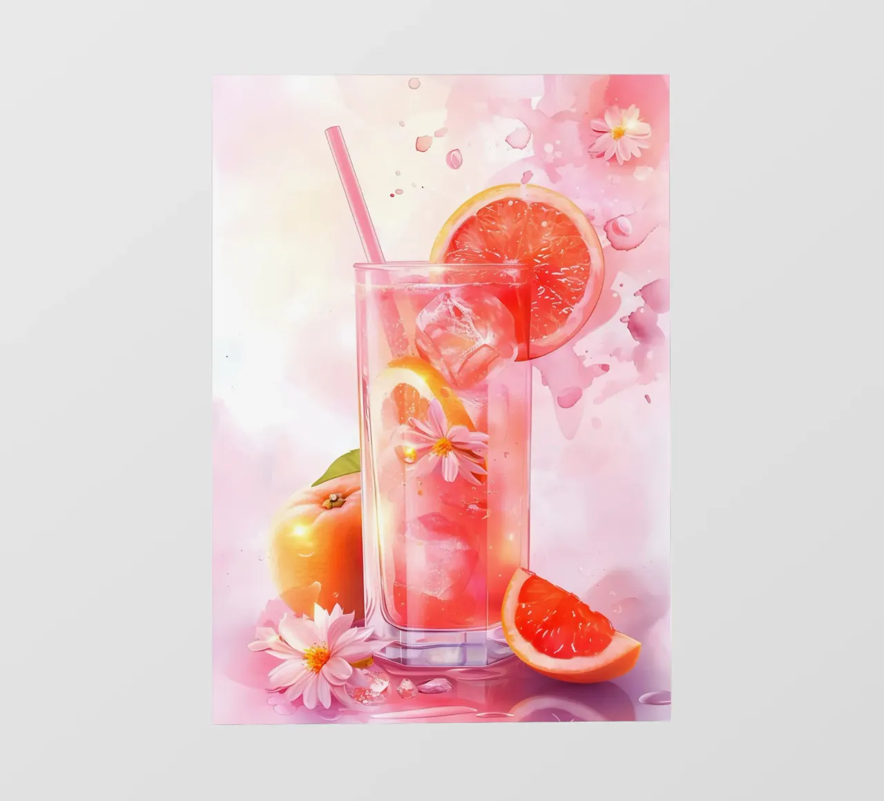 Pink Grapefruit Splash Art Print - Refreshing Still Life backlit film by ClubArt