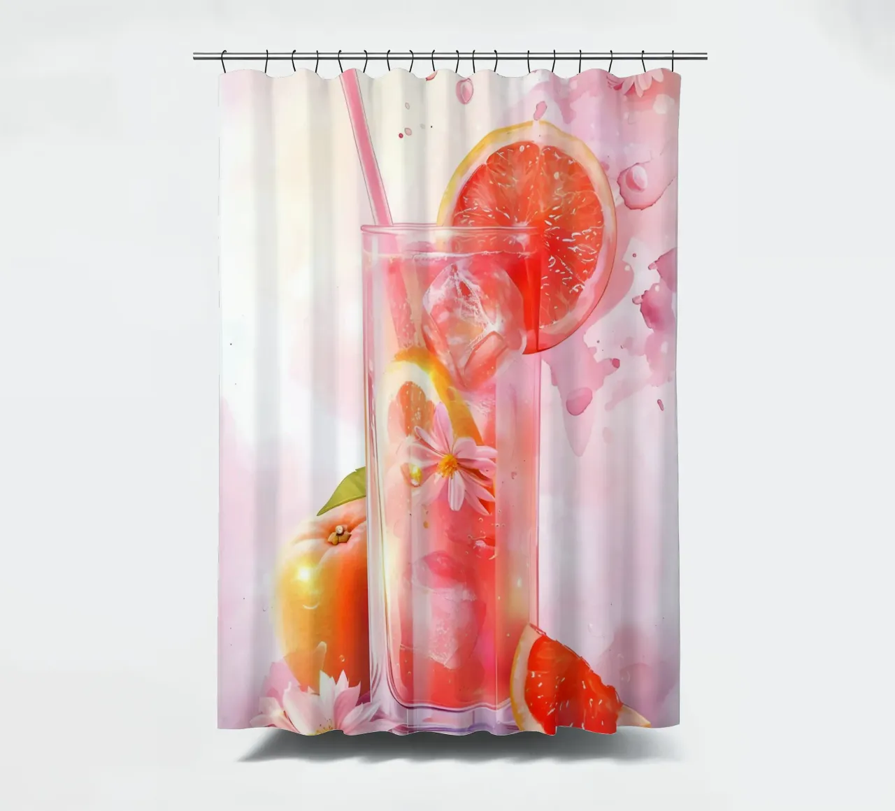 Pink Grapefruit Spritzer Art Print - Refreshing Still Life Duschvorhang von ClubArt