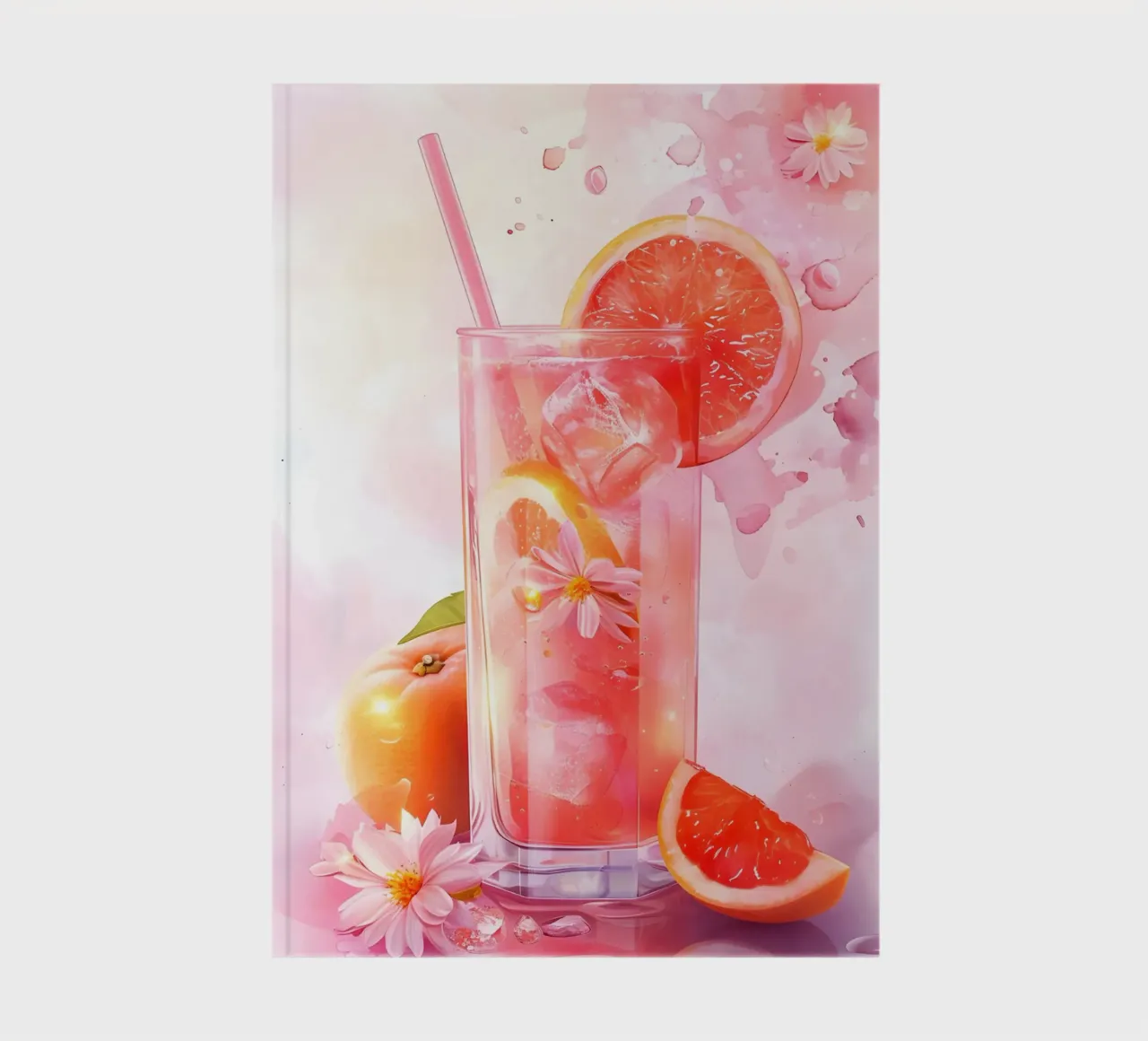 Pink Grapefruit Splash Art Print - Refreshing Still Life notebook by ClubArt