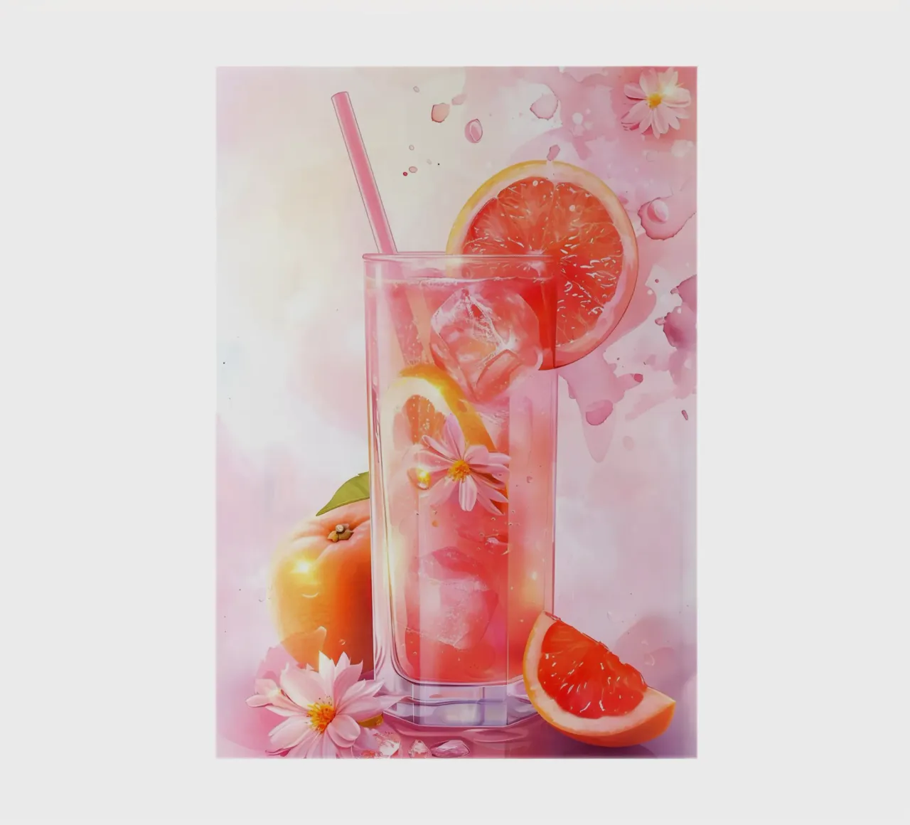Pink Grapefruit Splash Art Print - Refreshing Still Life notebook by ClubArt