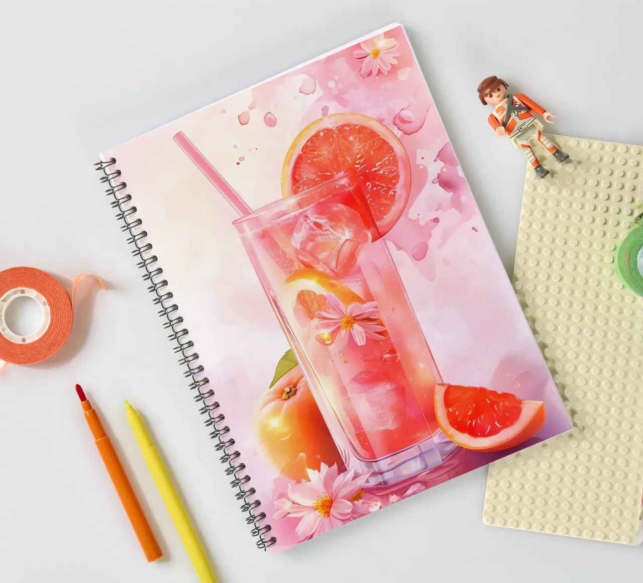 Pink Grapefruit Splash Art Print - Refreshing Still Life spiral notebook by ClubArt
