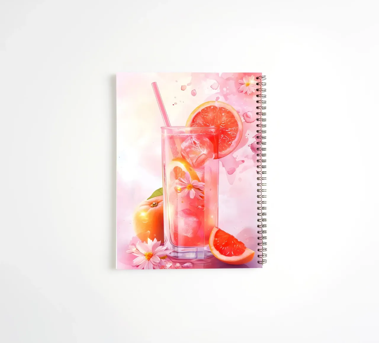 Pink Grapefruit Splash Art Print - Refreshing Still Life spiral notebook by ClubArt