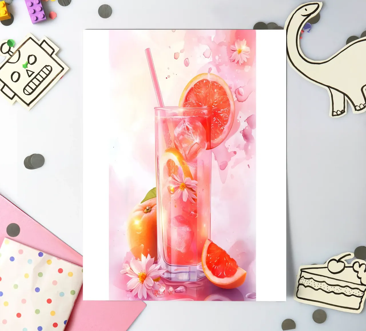 Pink Grapefruit Splash Art Print - Refreshing Still Life sticker sheet by ClubArt