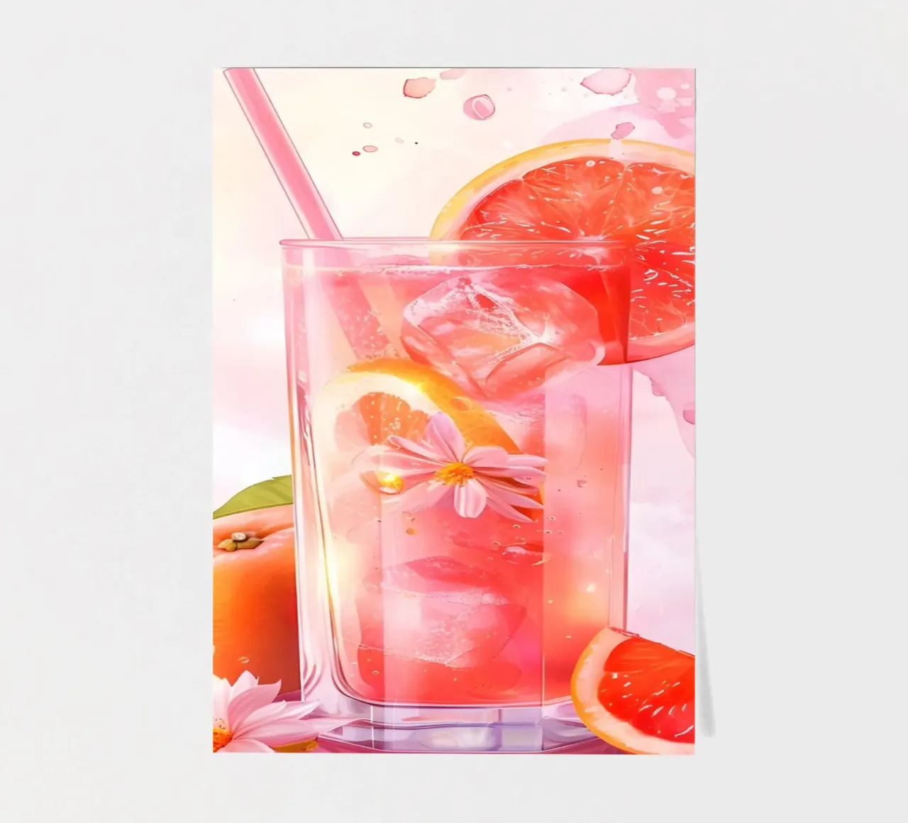 Pink Grapefruit Splash Art Print - Refreshing Still Life sticker sheet by ClubArt