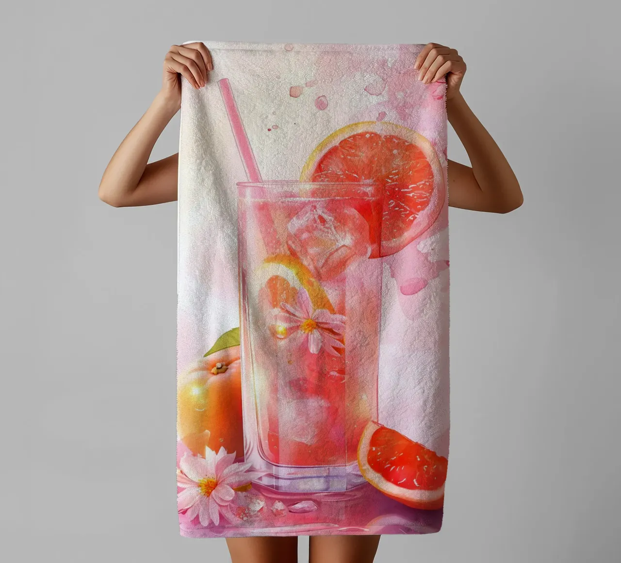 Pink Grapefruit Splash Art Print - Refreshing Still Life towel by ClubArt
