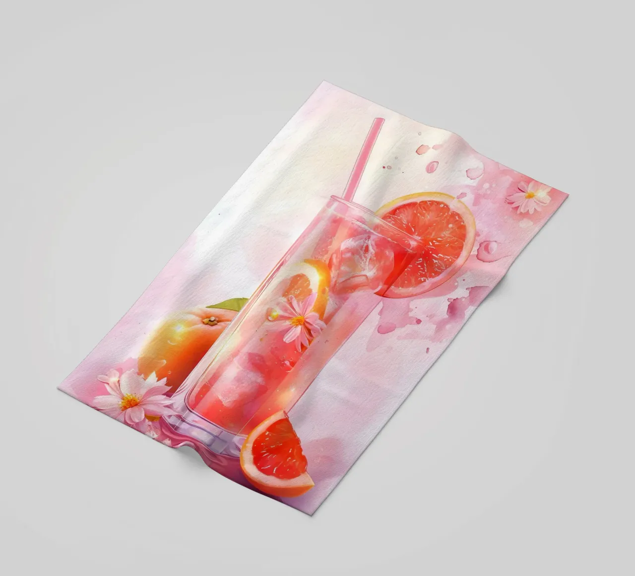 Pink Grapefruit Splash Art Print - Refreshing Still Life beach towel by ClubArt