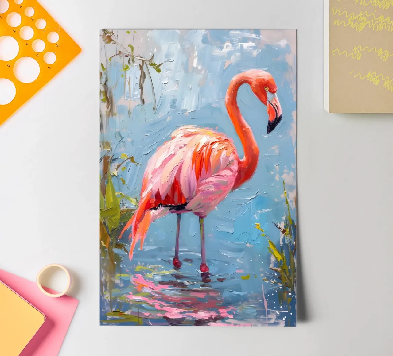 Lebendige Flamingo Ölgemälde - Impressionist Wildlife Art P Stickerbogen von ClubArt