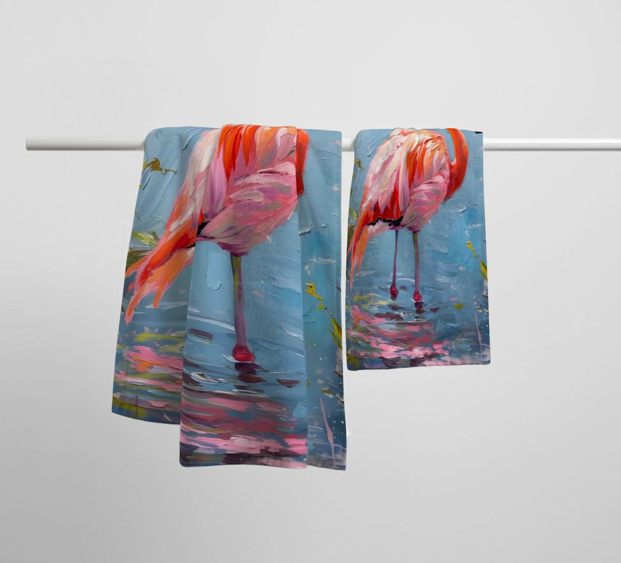 Lebendige Flamingo Ölgemälde - Impressionist Wildlife Art P Handtuch von ClubArt