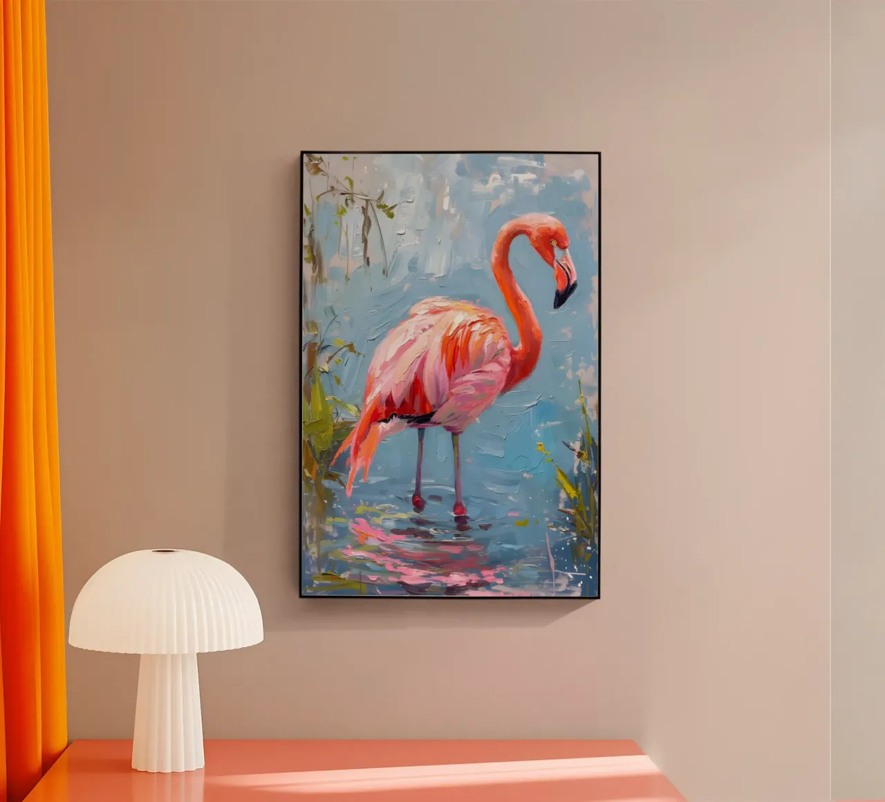 Lebendige Flamingo Ölgemälde - Impressionist Wildlife Art P Acryl-Glas von ClubArt