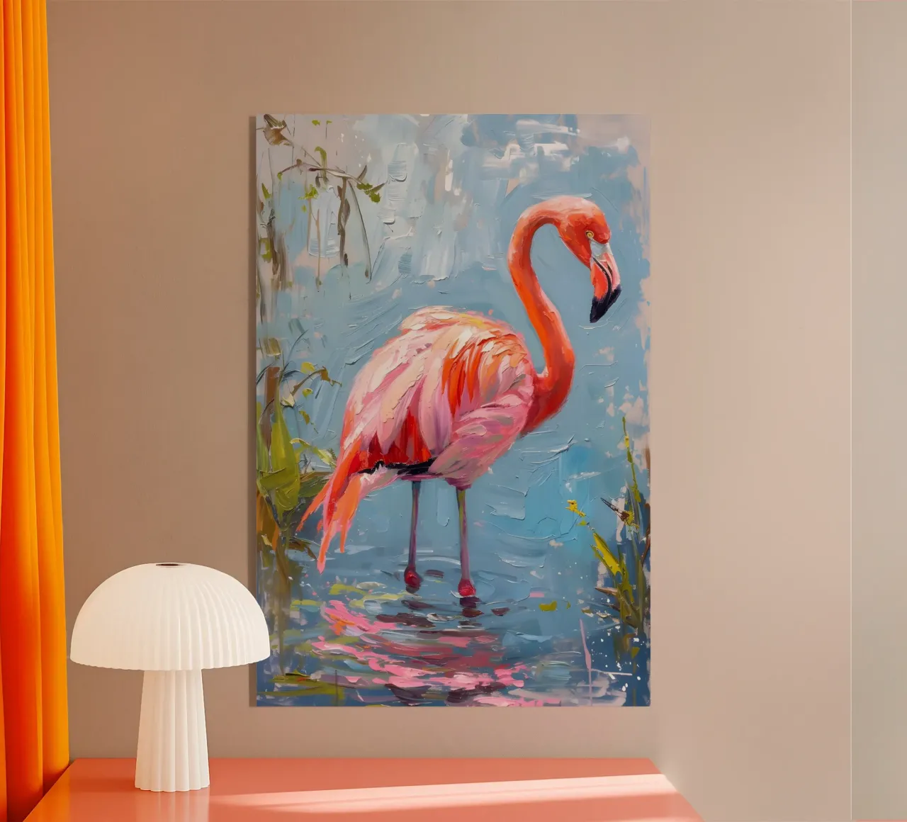 Lebendige Flamingo Ölgemälde - Impressionist Wildlife Art P Acryl-Glas von ClubArt