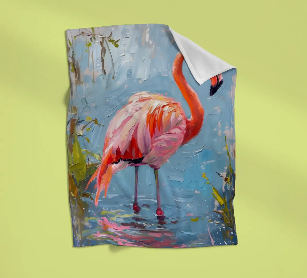 Pittura a olio con fenicotteri - Arte impressionista della fauna selvatica P coperta in pile da ClubArt