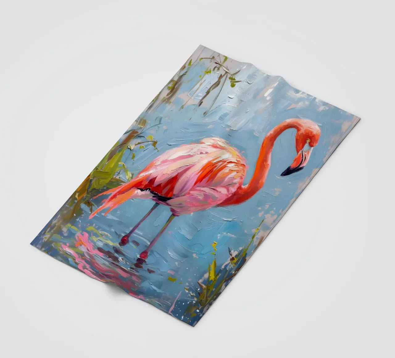 Pittura a olio con fenicotteri - Arte impressionista della fauna selvatica P coperta in pile da ClubArt
