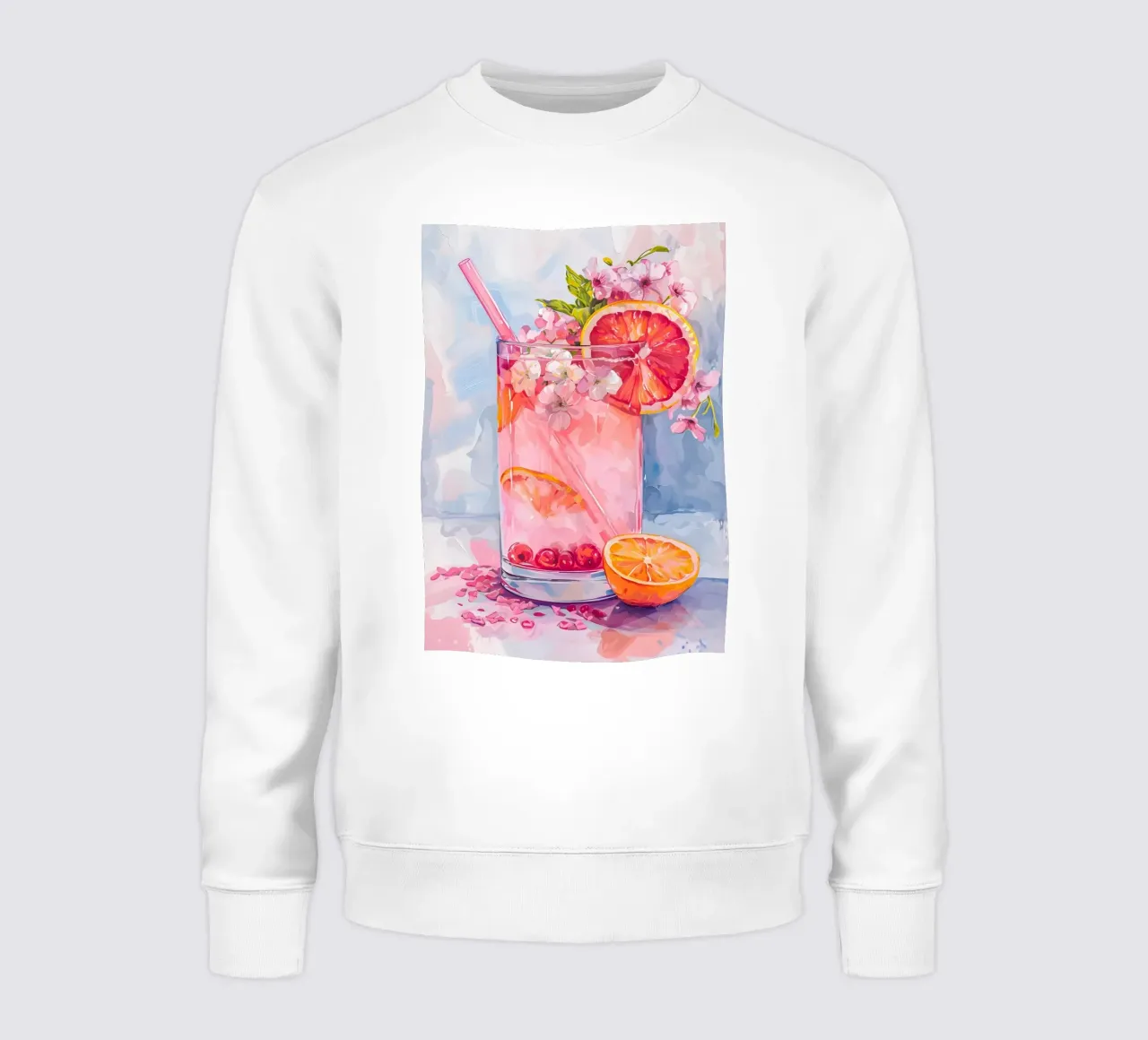 Pink Longdrink Watercolor - Citrus Floral Cocktail Art sweatshirt by ClubArt