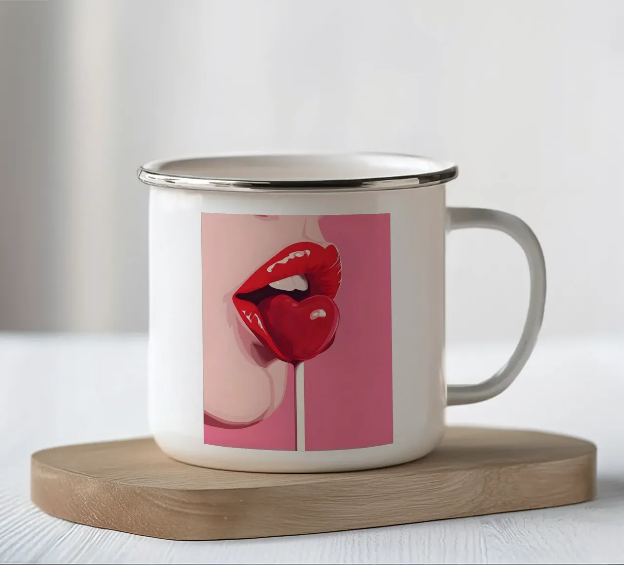 Pop Art Sweet Lips - Stampa lecca-lecca con cuore rosso tazza in smalto da ClubArt