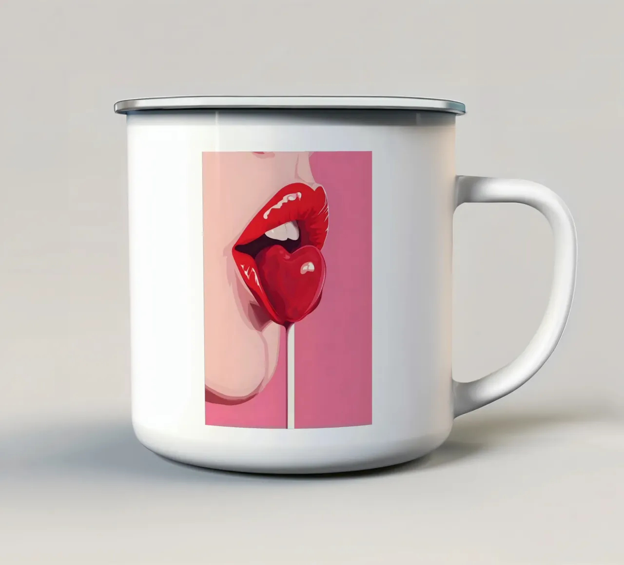 Pop Art Sweet Lips - Stampa lecca-lecca con cuore rosso tazza in smalto da ClubArt