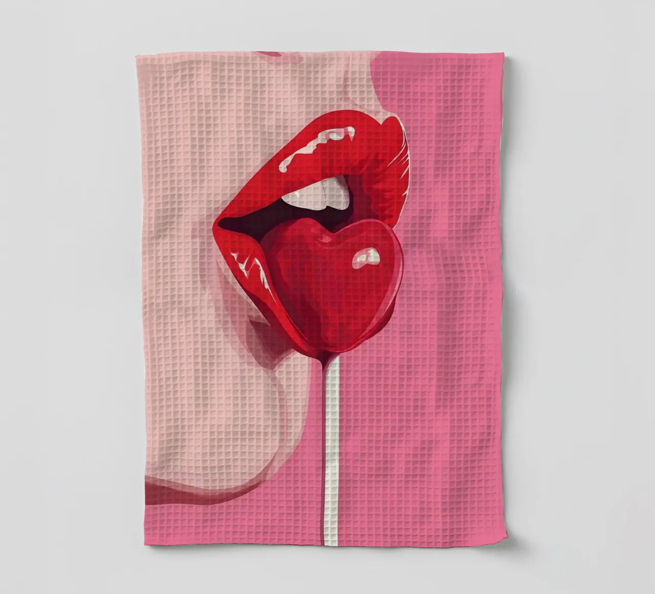 Pop Art Sweet Lips - Red Heart Lollipop Print tea towel by ClubArt